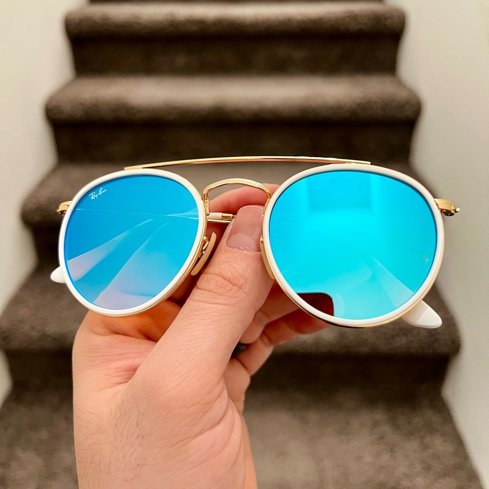 NEW Ray-Ban Round Double Bridge RB3647N 51-22 Sunglasses - Gold/Blue - Picture 2 of 6